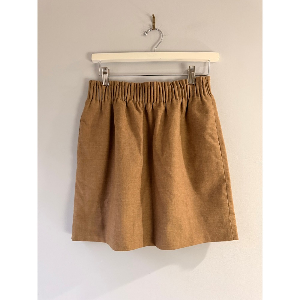 J.Crew Wool Blend A-Line Skirt Womens 4 Camel Tan Excellent Paperbag Waist 95435